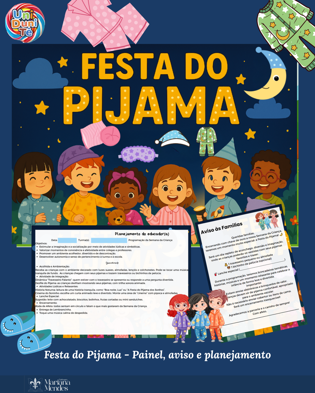 Kit Festa do Pijama – Painel, Aviso e Planejamento Programação Dia das Crianças