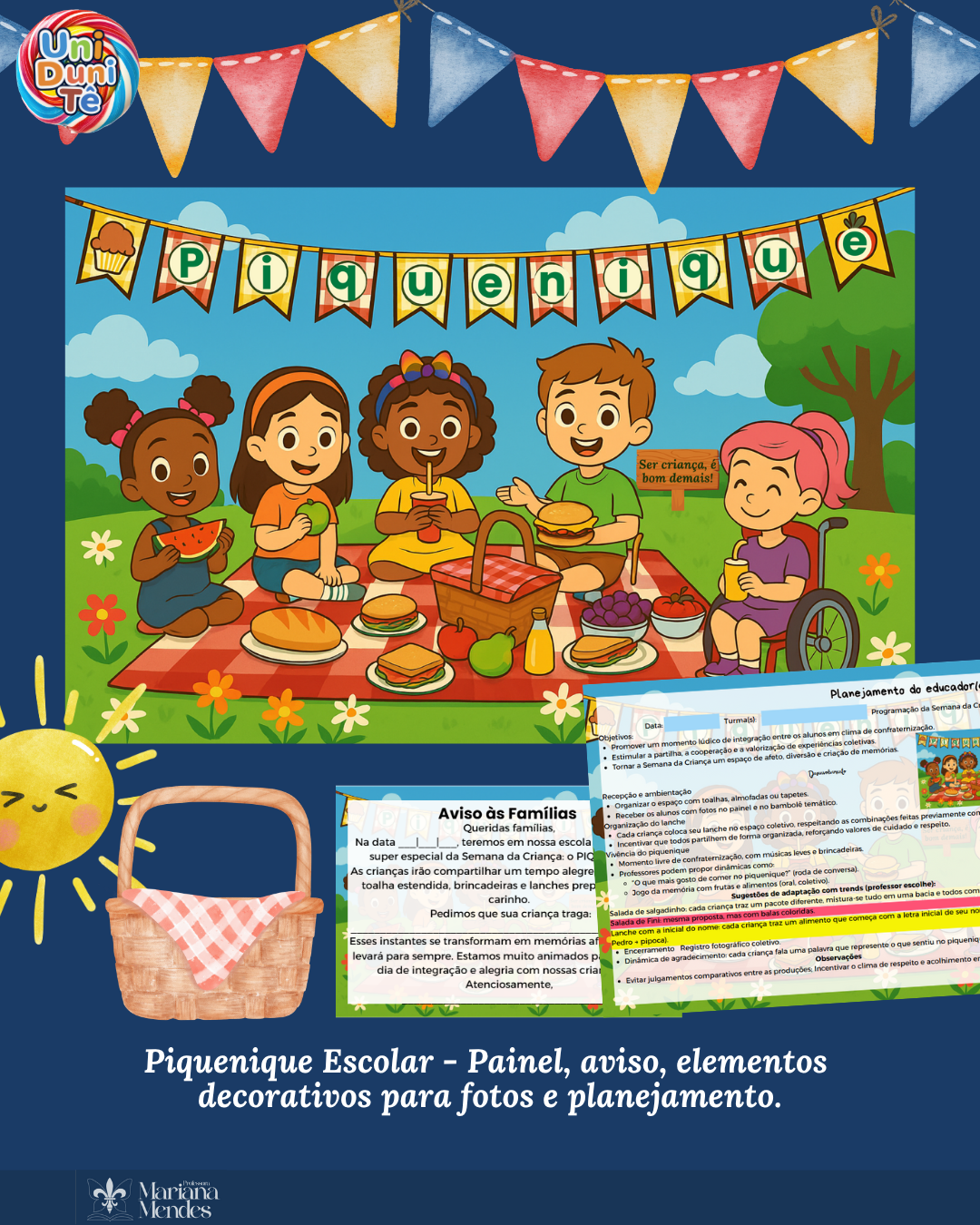 Kit Piquenique Escolar – Painel, Aviso e Planejamento  Programação Dia das Crianças